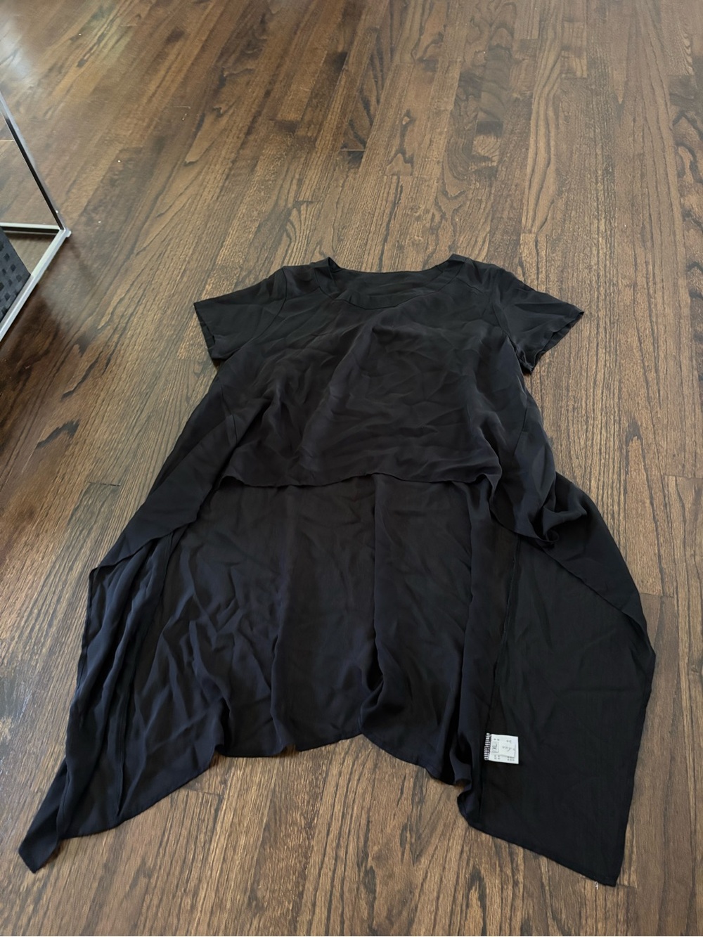 SHEIN Black Layered Asymmetric Short Sleeve Top